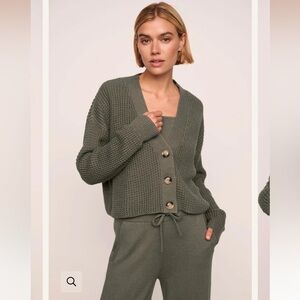 Eberjey Cropped Cardigan Sweater in Smokey Olive